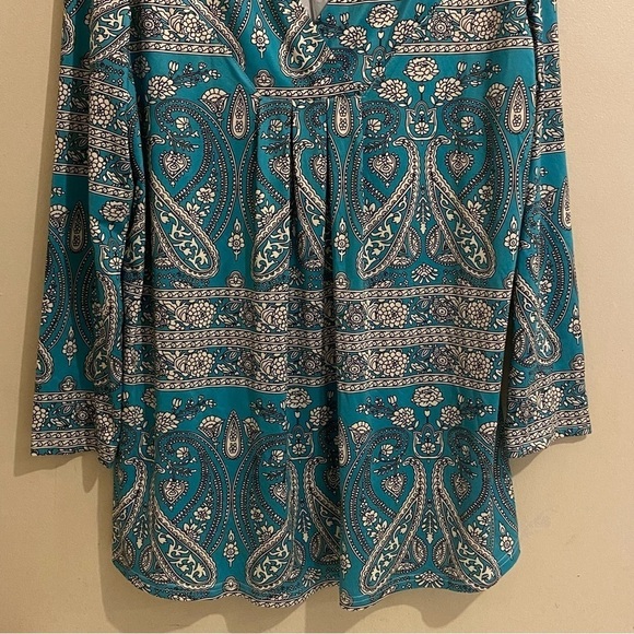 AMZPLUS Top Womens Plus 3XL Teal V-Neck Long Sleeve Blouse Stretch - Picture 3 of 11
